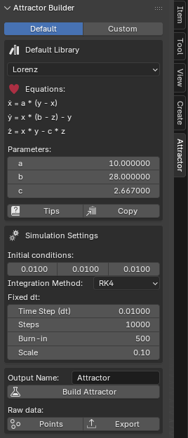 Attractor Builder – Default interface